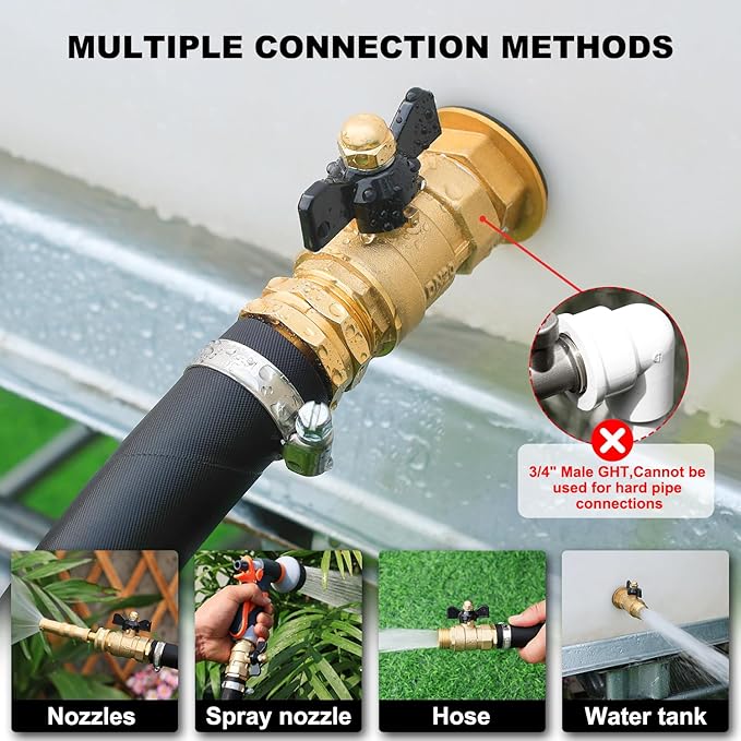 Garden Hose Brass Shut Off Valve Full Flow, No Restricted-Flow Water Shut-Off Connector, 3/4" GHT x 3/4" GHT Garden Hose Full Port Ball Valve Adapter (Butterfly Handle 2PCS)