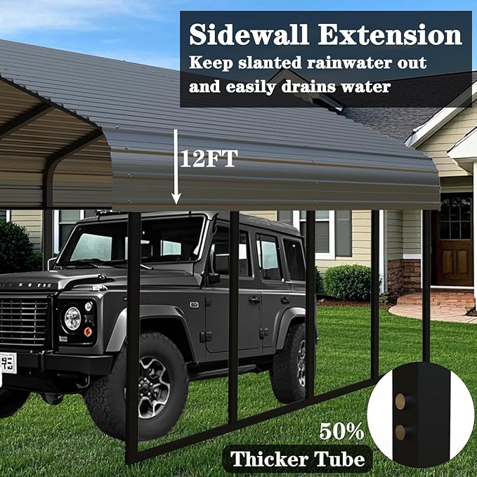 20x20 ft Metal Carport & Portable Garage, Heavy Duty with Galvanized Steel Roof & Frame - Large Tall Carports Canopy for Snow, Grey for Outdoor Garages