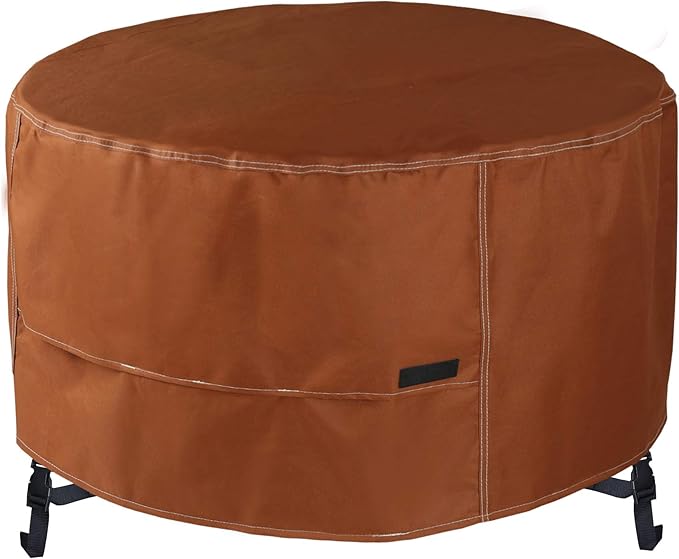 NettyPro Fire Pit Cover Round Waterproof Outdoor Firepit Cover for Gas Propane Fire Pit Table, 36 x 20 inch, Brown