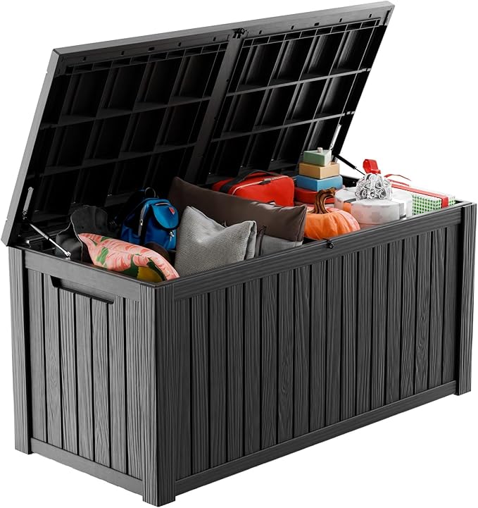 Vixzen 200 Gallon Resin Deck Box, Lockable Outdoor Storage Box for Patio Cushions Storage Furniture,Garden Tools, Pool Supplies, Weatherproof and UV Resistant- Black