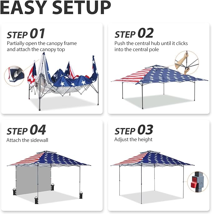 EAGLE PEAK 13x13 Pop up Canopy Tent w/One Wall, Instant Canopy Easy Set up Folding Shelter w/One Privacy Curtain, 169 Square Feet Sun Shade, American Flag
