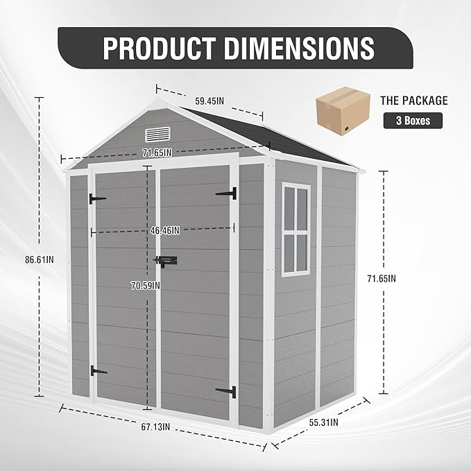 Outdoor Storage Shed 6x5 FT, Resin Shed with Floor & Window, Lockable Door, Vents, Outside Sheds & Garden Shed for Patio Furniture, Gardening Tools, Pool Equipment (Grey, 6 * 5ft)