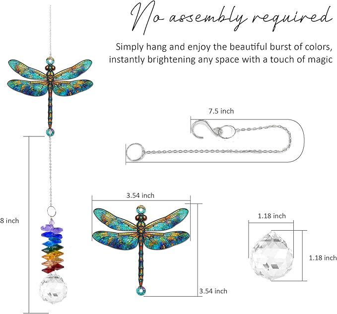 GIFTELIX Christmas Ornaments - Dragonfly Gifts - Dragonflies Decor - Christmas Birthday Gifts for Women, Men - Dragonfly Suncatcher - Remembrance Ornament - Rainbow Maker - Hanging Decor