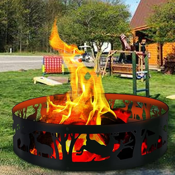 Fire Pit Ring: 36 X 9 in Large Metal Smokeless Heavy Duty Black Anti-Rust Coating Portable for Outdoor Camping Garden Wood Burning Keep Warm with Air Vent for Men