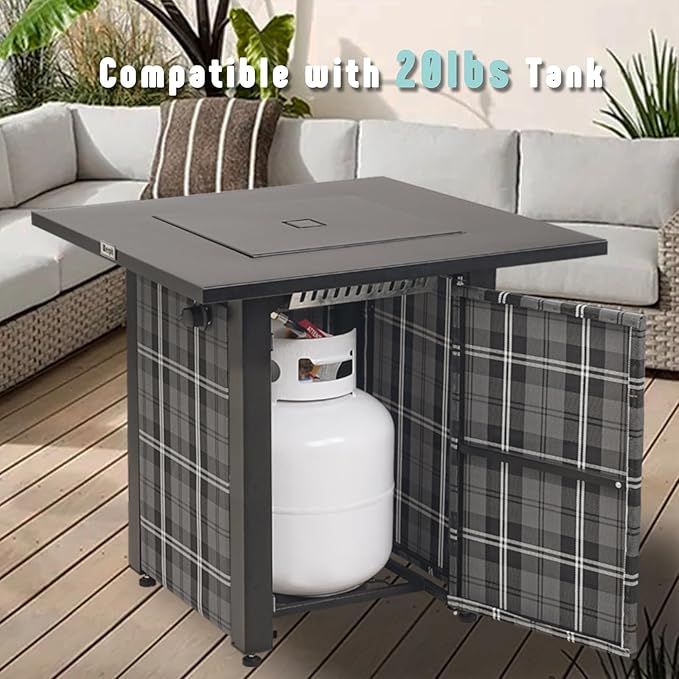 28 in Propane Fire Pit Table, ETL-Certified Fire Table with Lava Rocks for Patio Deck Garden Courtyard, 50,000 BTU Square Fire Pit Table with Lid, Black