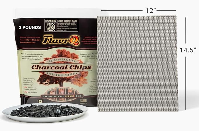 FlavrQ Starter Kit (Charcoal Grid and Charcoal Chips 2lbs) Convert Gas Grill to Charcoal in Minutes - All-Natural Hardwood Charcoal - Save time Compared to Cooking on Conventional Charcoal Grill.