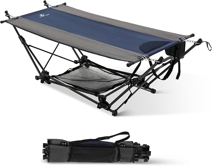 ALPHA CAMP Portable Hammock with Stand Included, Free Standing Hammock for Outside Heavy Duty, Outdoor Self Standing Hammock Foldable with Storange Net for Backyard Camping Beach 330lbs Capacity