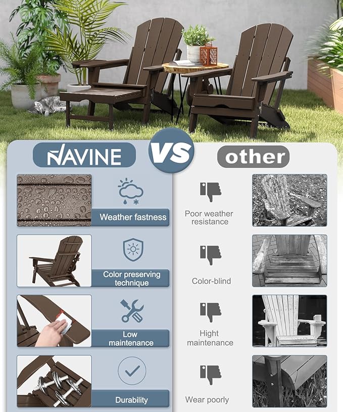Adjustable Adirondack Chair with Retractable Ottoman Set of 2, HDPE Folding Adirondack Chair with Cup Holder, All Weather Fire Pit Chair for Outdoor,Coffee