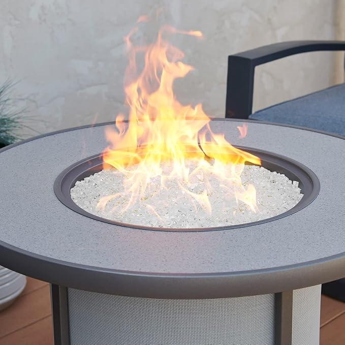 Onlyfire 10 lbs Fire Glass for Propane Fire Pit, 1/4-Inch High Luster Fireplace Glass Rocks for Fire Pit Table, Platinum