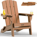 Folding Adirondack Chair, HDPE All-Weather Fire Pit Chairs, Plastic Adirondack Chairs with 2 Cup Holder, Outdoor Lawn Chair for Patio Garden (Teak)
