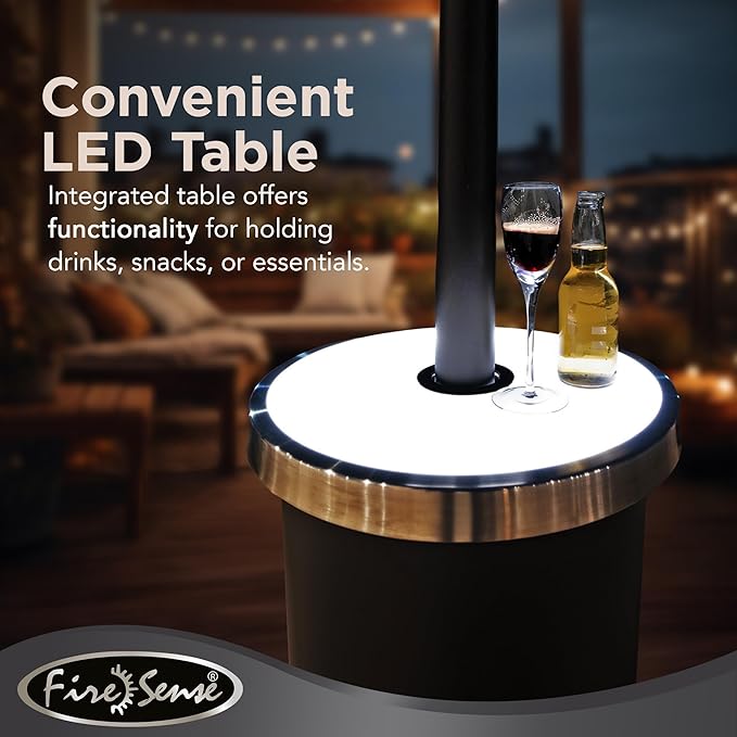 Fire Sense 67977 Mocha Finish Powder Coated Patio Heater with LED Table