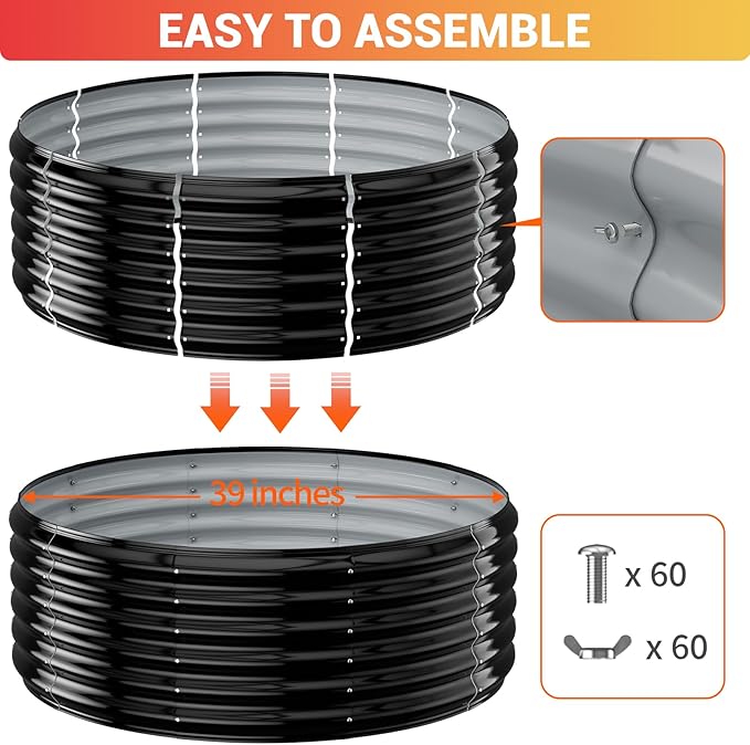 39 Inch Fire Pit Ring for Outside Wood Burning,17'' Taller High Heat Resistant Outdoor Firepit & Fireplace,Heavy Duty Galvanized Steel Fire Bowls Portable for Backyard Bonfire,Patio,Camping,Round
