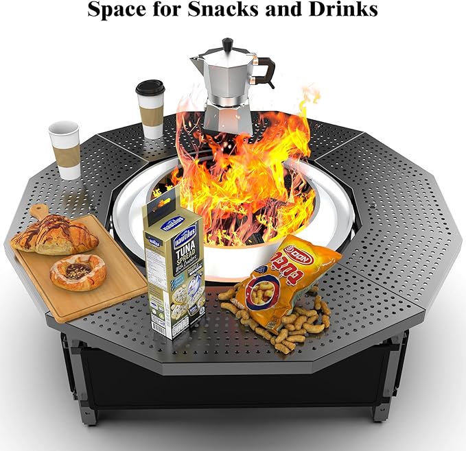 Fire Pit Surround Tabletop Use for Solo Stove Bonfire Ranger Yukon 2.0, Adjustable Surround Tabletop for Solo Stove Mesa with UV-Resistant Outdoor Fabric, Metal Black for Indoor Outdoor Use