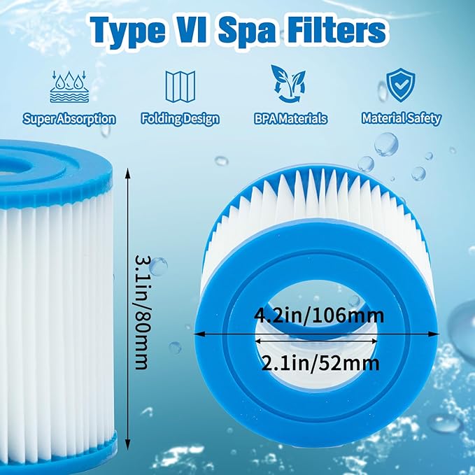 Type VI spa Filter and hot tub Filter Replacement Cartridge for Inflatable hot tub Filters,Filters Cartridge for Swimming Pool (12 Pcs)