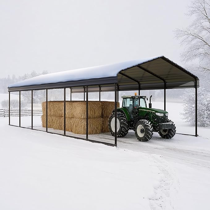Sophia & William 12x30FT Heavy-Duty Metal Carport, All-Weather Shelter for Cars, Boats & Outdoor Gear (Galvanized Steel Roof), Dark Grey
