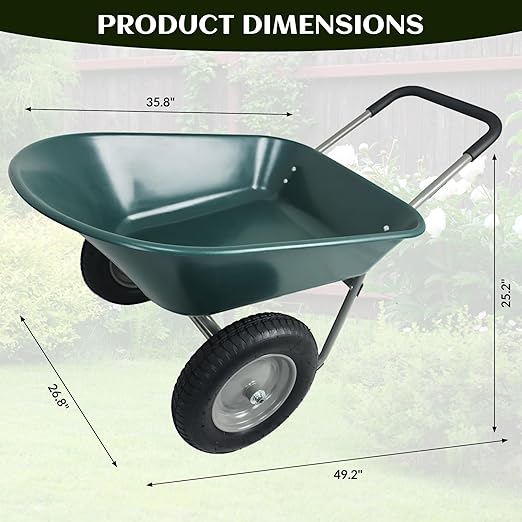 Elevon Wheelbarrow Garden Cart, Heavy Duty Home Utility, Dual-Wheel Home Garden Yard Utility Wheelbarrow Cart with Built-in Stand