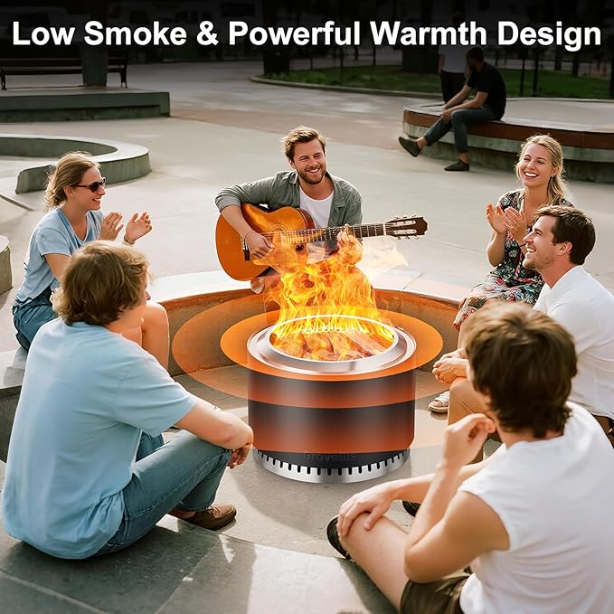 27 inch Smokeless Fire Pit with Waterproof Cover, Stainless Steel Outdoor Smokeless Firepit, Wood Burning Fire Pits for Camping, Bonfire,Low Smoke Firepit for Outside