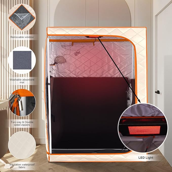 2 Person Portable Full Spectrum Infrared Sauna, Full Size Large Space Spa Tent with Remote Control,1600W Fast Heating, Foldable Chairs & LED Therapy Light, Home Spa for Relaxation (47.2"x35.4"x63")