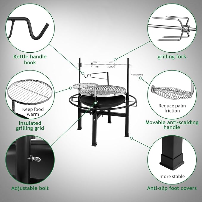 ROVSUN 33'' Outdoor Fire Pit with 2 Grills, Wood Burning Round Firepit with Swivel Cooking Grate, Removable Swivel Grill for Backyard, Patio, Picnic, BBQ and Parties