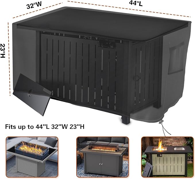 Saking Fire Pit Cover, 44 Inch Fire Table Cover Rectangular with Corner Protectors, Waterproof Windproof Anti-UV Heavy Duty for Patio Furniture Gas Fire Pit -44 x 32 x 23 inch