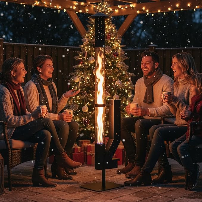 DoCred Patio Pellet Heater, 61.8" H Wood Pellet Heaters with Thickened Base, Smokeless Outdoor Glass Fire Tube Heater Metal Fire Pit for Patio, Backyard, Camping, Porch & Garden Outside, Black