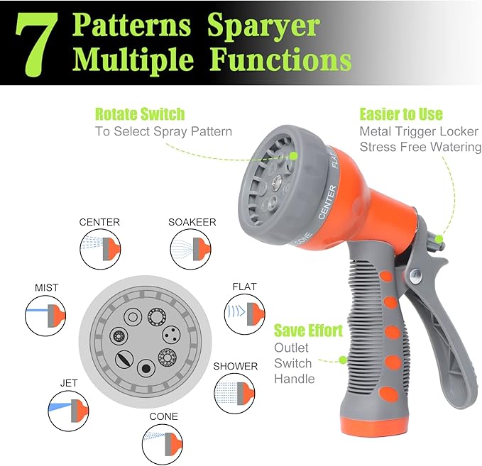 SYEENIFY Kink Free Garden Hose 100ft 5/8", Heavy Duty Hybrid Water Hose, Ultra Durable Flexible Rubber Hose with Sprayer Nozzle,Leakproof Yard Outdoor Hose with Brass Solid Connector