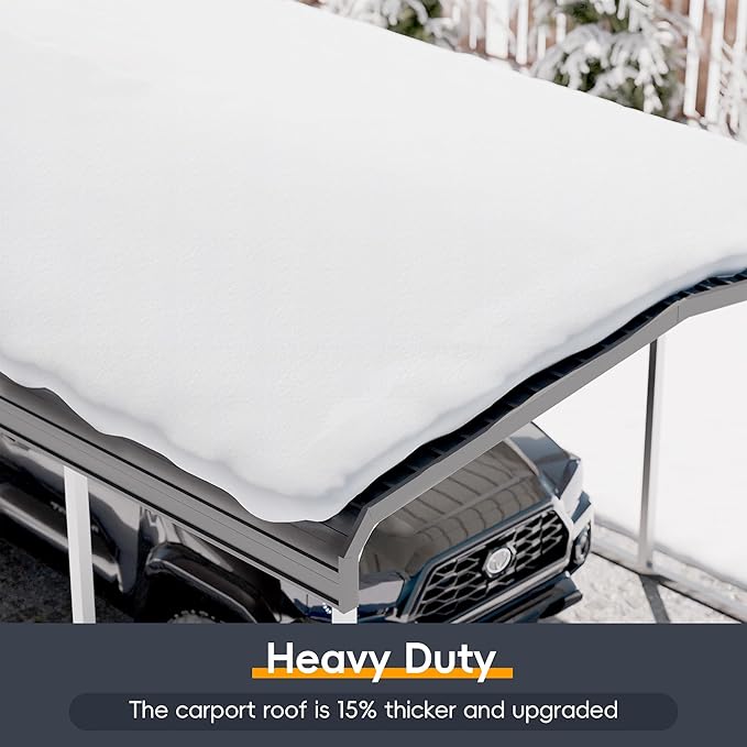 Heavy Duty Metal Carport Kits with Galvanized Steel Roof and Frame, Outdoor Carport Canopy Enhanced Base, Extra Large Car Tent Garage Shelter for Car, SUV, Truck and Boats (10x15 FT, Gray)