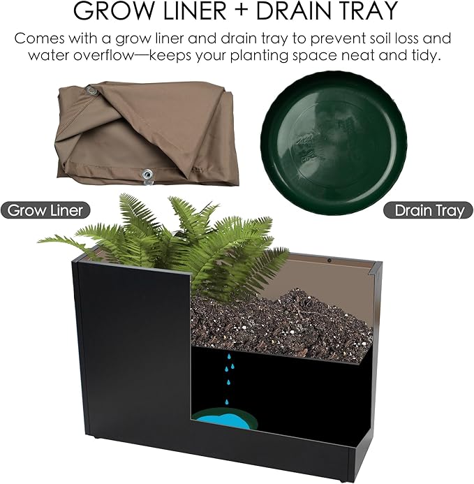 Kozyard 36" Lx24 Hx12 W Metal Rectangular Planter Box Steel Long Box Planter Black Powder Coated Steel Plant Pot All-Weather Use with Partition Panel for Indoor Outdoor for Trees, Plants Flowers