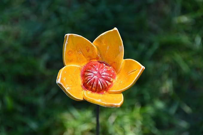 Midene Ceramic Garden Decor - Flower Lawn Stake - Outdoor Statue - Perfect, Unique Gifts for Gardeners Woman, Men, Yard Gifts - Handmade, Frostproof