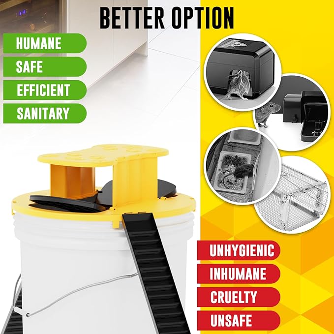 Bucket Mouse Trap,Mouse Bucket Trap Lid,5 Gallon Mouse Bucket Trap, Auto-Reset Humane Mouse Traps for Kitchens, Basements, Warehouses and Garden (4 Pack)