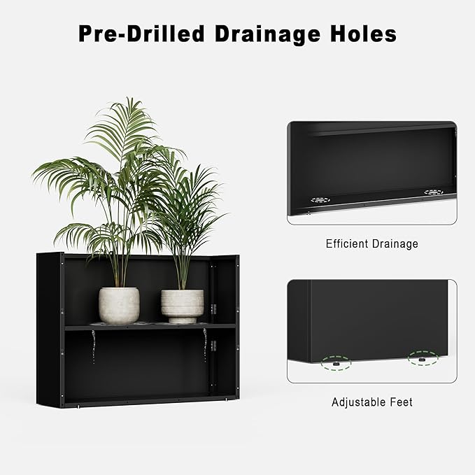 Metal Planters for Outdoors, Large Metal Planter Box 36”L x 10”W x 26”H Tall Rectangle Planter Box with Removable Insert Shelf, Heavy Outdoor Pots for Porch, Garden, Patio, Yard, Deck