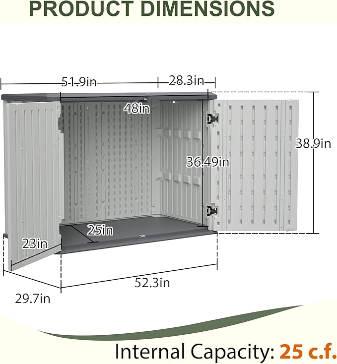 Outdoor Storage Shed Horizontal Plastic Shed W/Lockable Cabinet,Weather Resistance Foldable House W/Sloped Roof & Dual-Locking Mechanism,28 Cu.ft Garden Tool House for Backyards,Patio,White