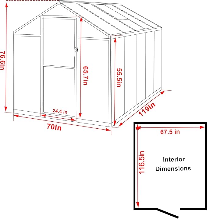 6' x10' Double-Wall Polycarbonate Aluminum Greenhouse Kit for Outdoor, Walk-in Greenhouse with Lockable Door and Adjustable Roof Vent, Backyard Garden in Winter, White