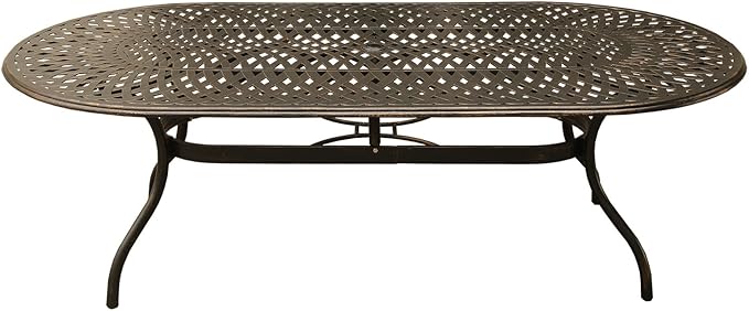 Oakland Living Rose Contemporary Modern and Ornate Mesh Lattice 95 inch Bronze Oval Ten Chairs Outdoor Aluminum Patio Dining Set, Large