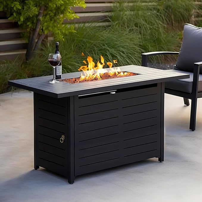 42" Outdoor Propane Fire Pit Table, Gas Fire Pits with Lava Rock Waterproof Cover and Removable Lid for Outside Gatherings Parties on Patio Deck Garden Backyard Balcony 50000 BTU, CSA Certified