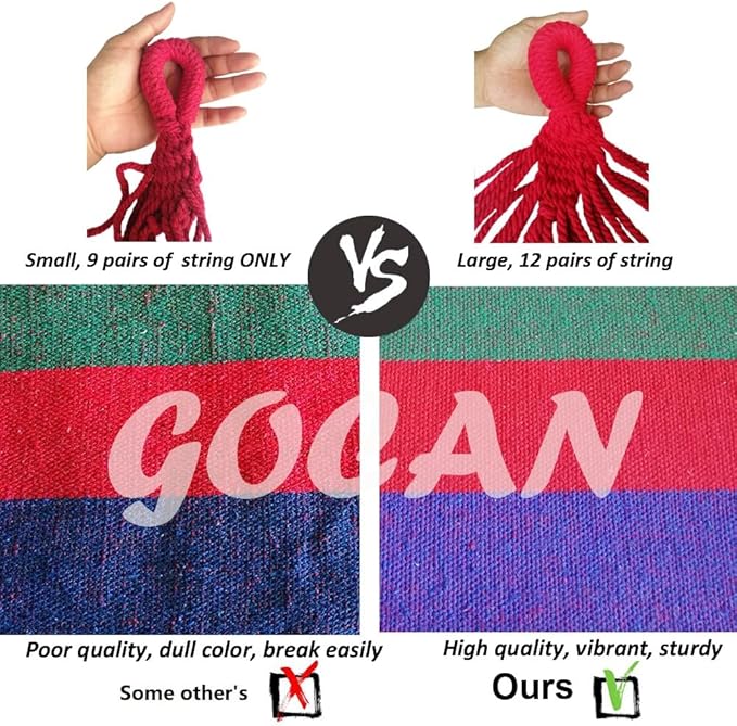 GOCAN Double Hammock 2 Person Extra Large 220x160cm Total Length 330cm Load 500lb Canvas Cotton Hammock for Patio Porch Garden Backyard Lounging Outdoor and Indoor with Removable Spreader bar