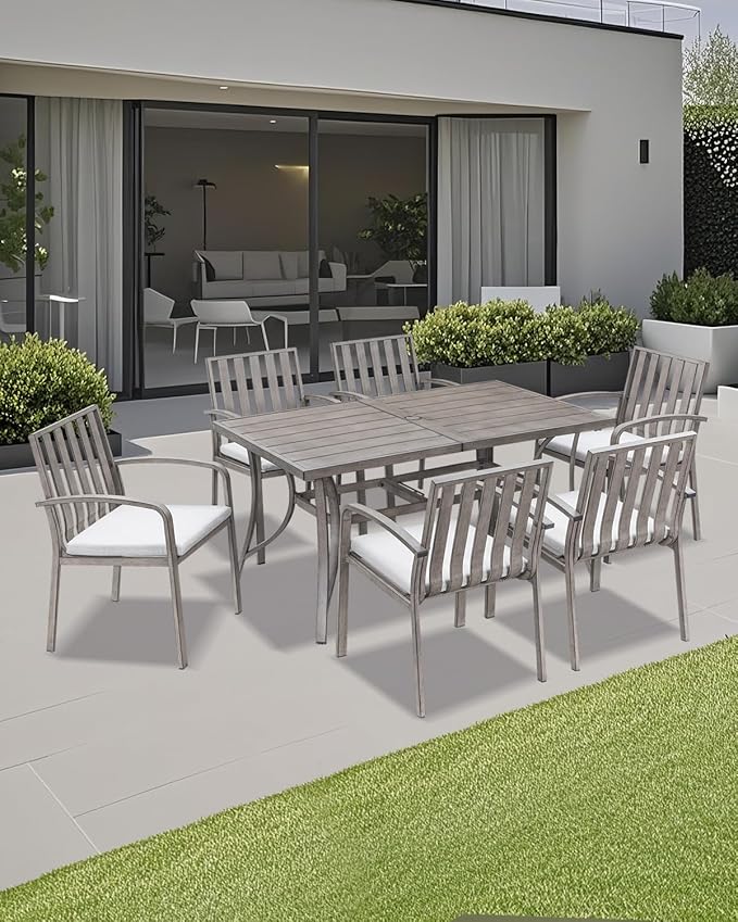 SEEHILL Patio Dining Chairs Set of 2, Aluminum Outdoor Dining Chairs with Thick Cushions, Deep Seating Outdoor Patio Chairs for Table, Sturdy Patio Furniture for Deck, Balcony, Garden, Limed Oak