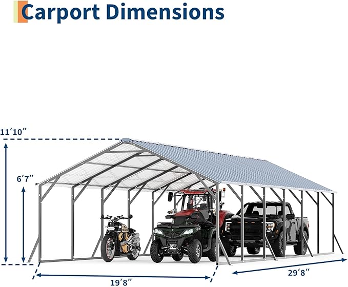 GarveeLife 20'X30'x12' Metal Carport for Multiple Vehicles, Heavy Duty Steel Car Ports, Vertical Roof Design, for All-Weather, for Full-Size Pickup Trucks, Boats, and Tractors