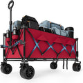 52" Foldable Wagon for Beach with 460LBS Weight Capacity, Heavy Duty 350L Extra Large Collapsible Foldable Wagon for Camping, All Terrain Beach Wagons Extended with Cup Holders for Sand