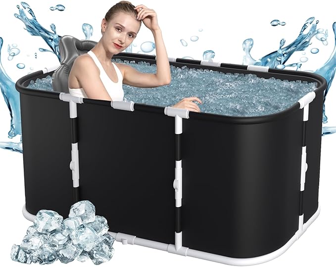 Smartmak Ice Bath Tub with Cover, Portable XL Large Cold Plunge Tub for Athletes, Cold Water Pod Tub Therapy and Recovery, Cold Immersion Training Baths at Home Outdoor Plunge Pool, Black