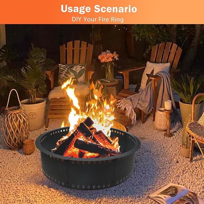 Fire Pit Ring 36 inch Fire Ring for Outside Fire Pit,Large Round Smokeless Firepit Insert,DIY Fire Rings for Outside Wood Burning Above or In-Ground Camping Firepit Ring for Outdoor Patio Yard Garden