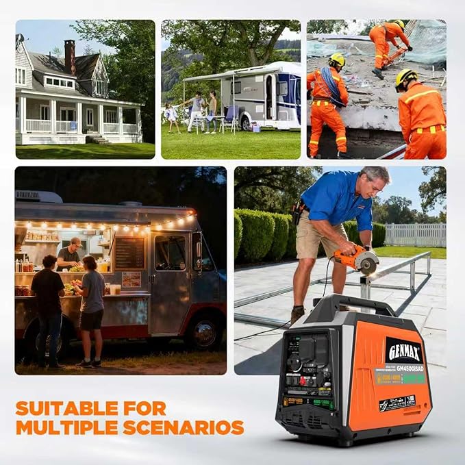 GENMAX Portable Generator, 4500W Super Quiet Gas or Propane Powered Engine with Parallel Capability, Manual start, Ideal for Camping Travel Outdoor.EPA Compliant (GM4500iSAD)