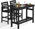 SERWALL Outdoor Bar Set - 2 Adirondack Bar Chairs & Bar Height Table with 1.6" Umbrella Hole, All-Weather HDPE Patio Furniture for Poolside, Backyard, Garden - Black