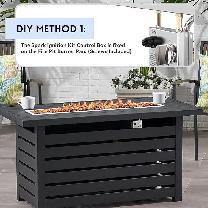 Skyflame Spark Ignition Gas Fire Pit Burner Kit, 48" Linear Stainless Steel Complete Drop-in Burner Kit with Flame Sensing, CSA Certified, Propane Regulator Connector Hose Set for Propane Tank