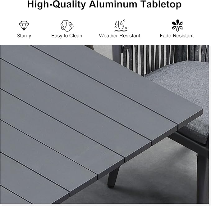 PURPLE LEAF 9 Piece Longer Outdoor Dining Set with Patio Aluminium Dining Table and Wicker Chairs Modern Furniture Cushions Sets for Backyard Indoor Decor Kitchen Gray