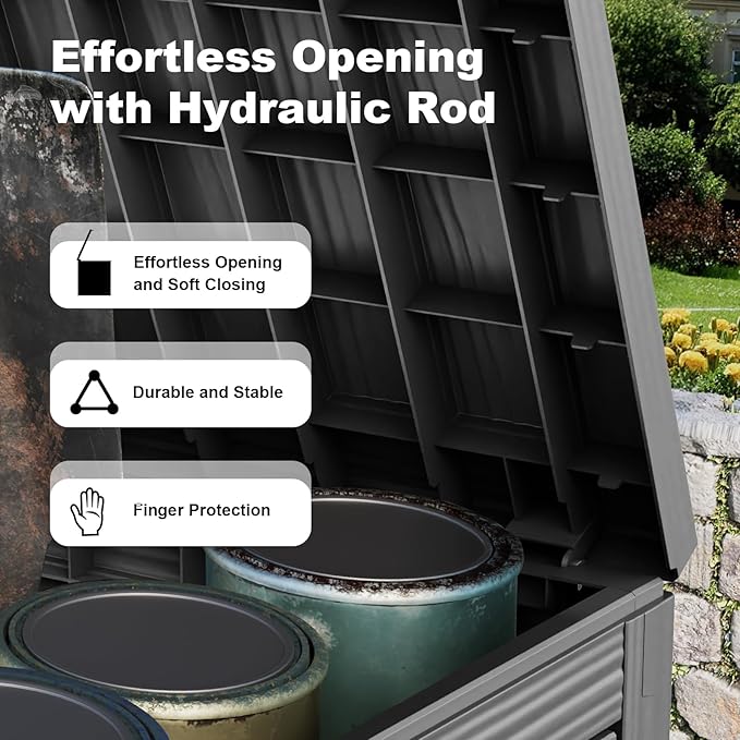 45 Gallon Deck Box Large Outdoor Storage for Patio Furniture,Outdoor Cushions,Garden Tools and Pool Supplies,Waterproof,Resin,Lockable(Black)