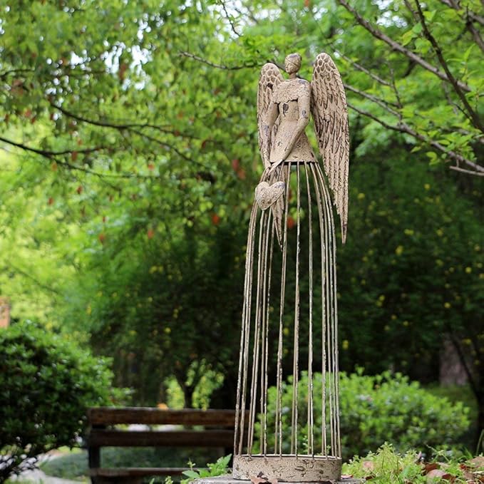 K KILIPES Metal Angel Garden Statue, Antique Angel Sculpture Indoor Outdoor Decorations for Home, Yard, Patio, Porch Valentine's's Day Sympathy Memorial Gifts