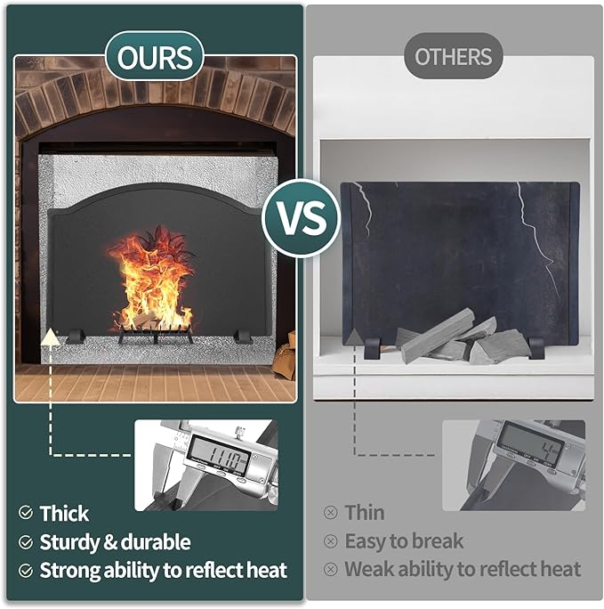 Iron Fireback with Feet - 25in Sun Fireplace Heat Reflector, Heat-Resistant Material with Decorative Design for Wall Protection