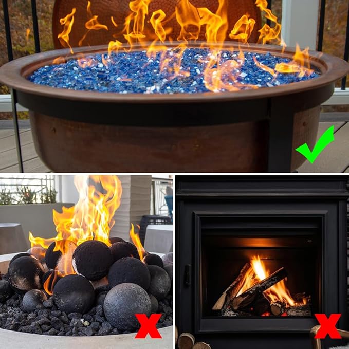 Fire Glass for Propane Fire Pit, 1/2 Inch High Reflective Fireplace Glass Rocks for Fire Pit Table, 10 lbs Fire Pit Glass Rocks for Outdoor Fire Table and Landscaping, Cobalt Blue