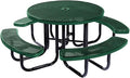 COATEDOUTDOORFURNITURE Heavy-Duty Portable Outdoor Picnic Table with Umbrella Hole, Punched Steel Commercial-Grade Patio Dining Furniture Made in America (46" Round Top, Textured Green)